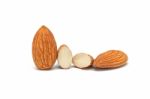 Almond Nut Fruit Organic Healthy Vegan White Background Stock Photo