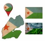 Grunge Djibouti Flag, Map And Map Pointers Stock Photo