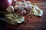 Dry Spice Herb On Wood Table Stock Photo