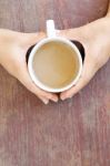 Coffee Cup In Woman Hand Stock Photo