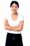 Portrait Of Smiling Asian Waitress Stock Photo