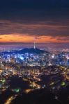 View Of Downtown Cityscape And Seoul Tower In Seoul, South Korea Stock Photo