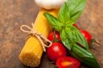 Italian Spaghetti Pasta Tomato And Basil Stock Photo