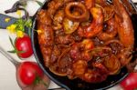 Fresh Seafoos Stew On An Iron Skillet Stock Photo