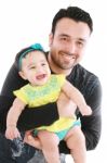 Smiling Father And Laughing Baby Stock Photo