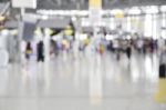 Blurred Background At Airport Terminal With Bokeh Light Stock Photo