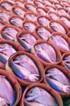 Mackerel Fish In Bamboo Baskets Stock Photo