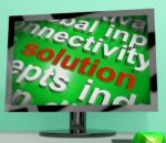 Solution Word Screen Cloud Shows Achievement Resolution Solving Stock Photo