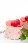 Fresh Raspberry Cake Mousse Dessert Stock Photo