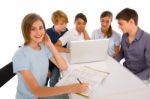 Teenage Students Using Laptop Stock Photo