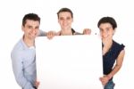 Brother And Sisters Holding Banner Stock Photo