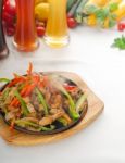 Original Fajita Sizzling Hot  On Iron Plate Stock Photo