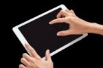 Fingers Touching Digital Tablet Screen Stock Photo