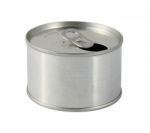 Tin Can With Ring Opened On White Background Stock Photo