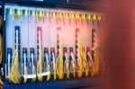 Fiber Optic With Servers In A Technology Data Center Stock Photo