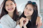 Two Asia Thai Teen Best Friends Girls Smile And Funny Stock Photo