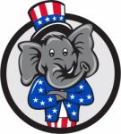 Republican Elephant Mascot Arms Crossed Circle Cartoon Stock Photo