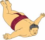 Japanese Sumo Wrestler Diving Drawing Stock Photo