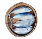 Mackerel Fish In Bamboo Basket Stock Photo