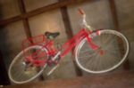 Red Retro Bicycle Showed On The Ceiling Stock Photo