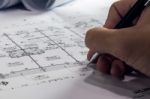 Engineering Diagram Blueprint Paper Drafting Project Sketch Arch Stock Photo