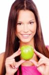 Woman With Green Apple Stock Photo