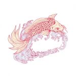 Nishikigoi Koi Jumping Waves Drawing Stock Photo