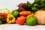 Variety Of Vegetables Grown In The Organic Garden Stock Photo