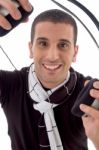 Smiling Man With Headphones Stock Photo