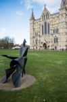 Walking Woman Statue By Lynn Chadwick Outside Salisbury Cathedra Stock Photo