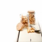 Cashew Nuts On A Glass Jar Stock Photo