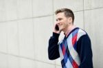 Young Man Busy In A Phone Conversation Stock Photo