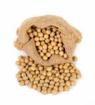 Soy Bean With Sack Isolated On White Background Stock Photo