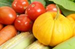 Fresh Vegetables Arrange On The Wood Table Stock Photo