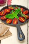 Baked Cherry Tomatoes With Basil And Thyme Stock Photo