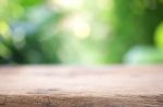 Outdoor Wooden Table View Stock Photo