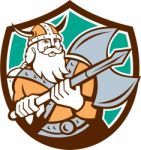 Viking Raider Barbarian Warrior Axe Shield Retro Stock Photo