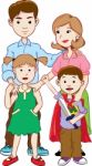 Happy Family With Two Children, Cartoon  Stock Photo