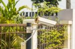 Cctv Camera In Front Of The Village, Residence Stock Photo