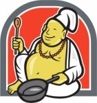 Fat Happy Buddha Chef Cook Cartoon Stock Photo