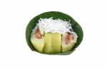 Banana Steam In Stocky Rice On Banana Leaf Stock Photo