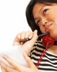 Woman Talking On Telephone Stock Photo