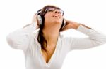 Young Female Listening Music Stock Photo