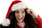 Young Woman Wearing Christmas Hat Stock Photo