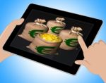 Bags Of Coins Shows European Economy Tablet Stock Photo