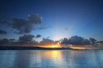 Panoramic Dramatic Tropical Sunset Sky And Sea At Dusk Stock Photo