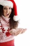 Young Female Wearing Christmas Hat Stock Photo