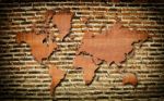 World Map On Brick Wall Stock Photo