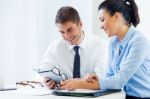 Business People Working In The Office With Digital Tablet Stock Photo