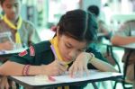 Activity Of Teaching Elementary Students. Elementary Students Are Test Lesson. The Students Intend Exam Stock Photo